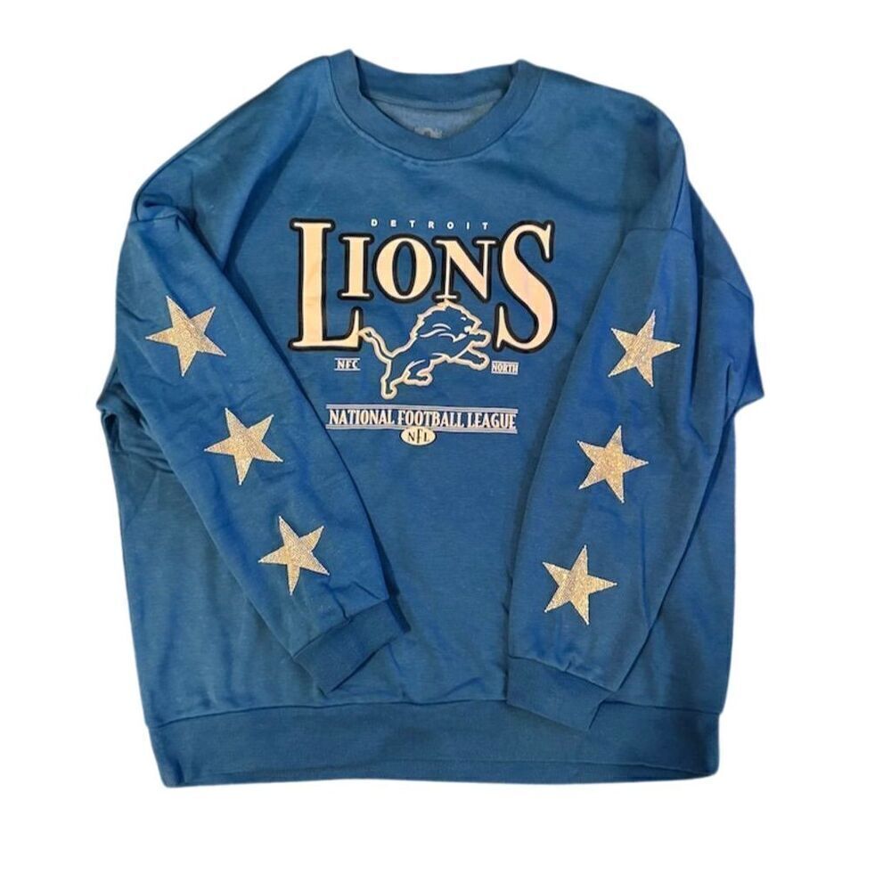 Gameday Couture Women's NFL Medium Blue Rhinestone Sweatshirt Detroit Lions - Picture 2 of 11